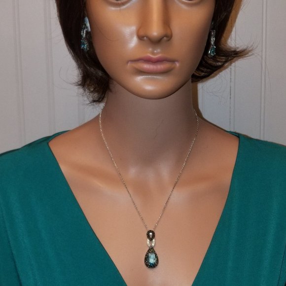 NWOT Plated Topaz Sterling Silver and Marcasite Teardrop Necklace,earrings - Picture 2 of 12